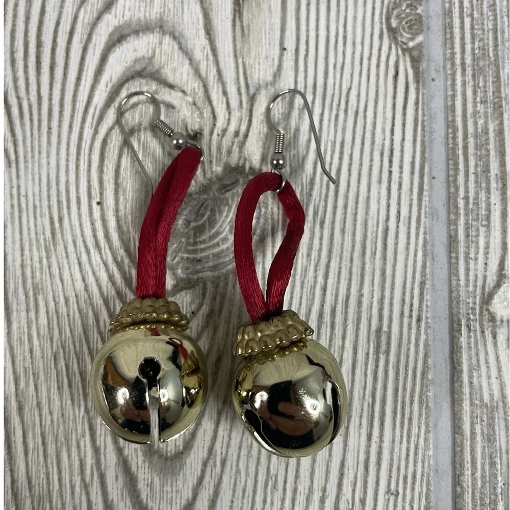 Vintage Christmas Earring Lot Gold Tone Jingle Bell Red Cord & Ball Drop Dangle